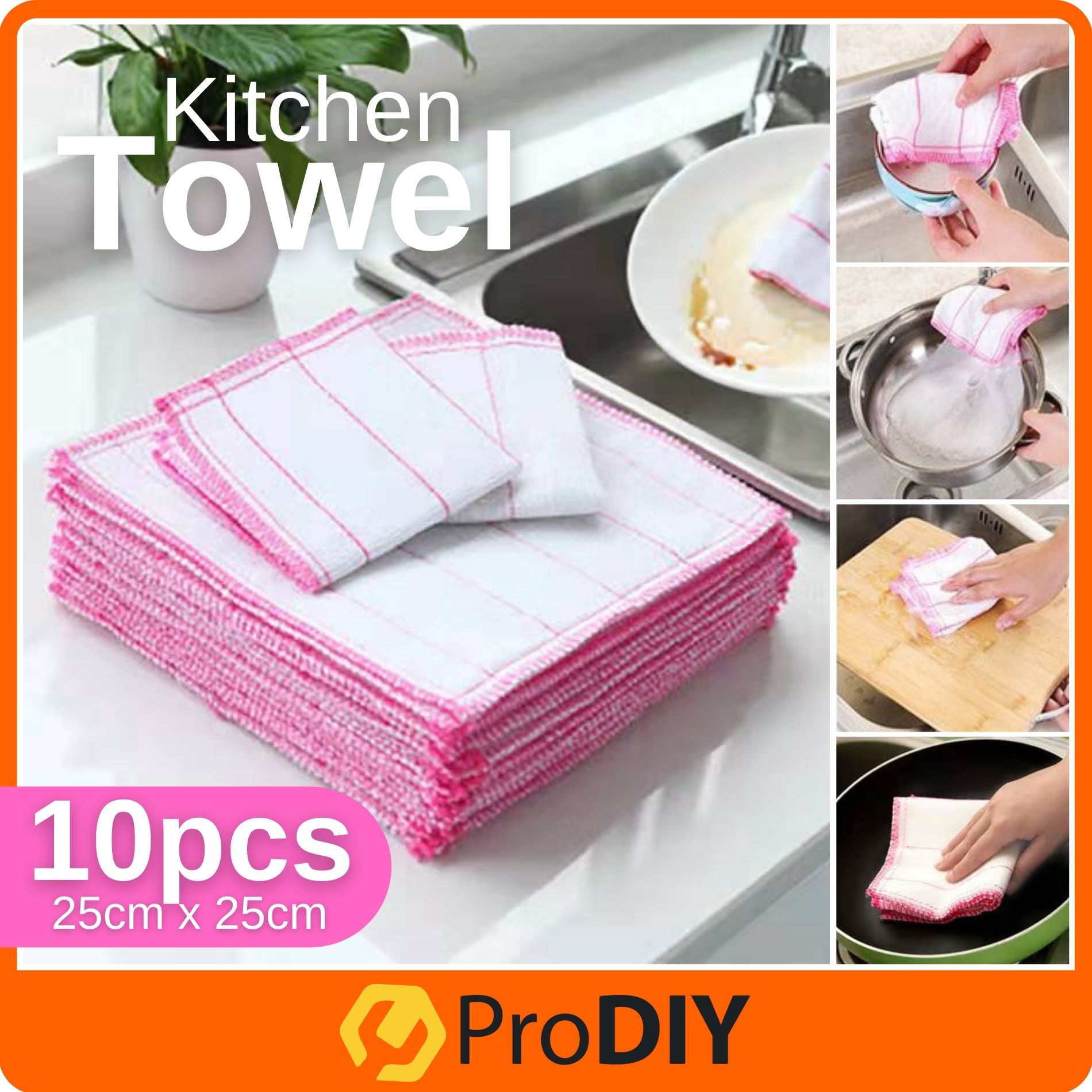 10PCS 25cm x 25cm Duster Fiber Soft Clean Kitchen Towel Cleaning Rag Stripe Cloth Kain Tuala Dapur