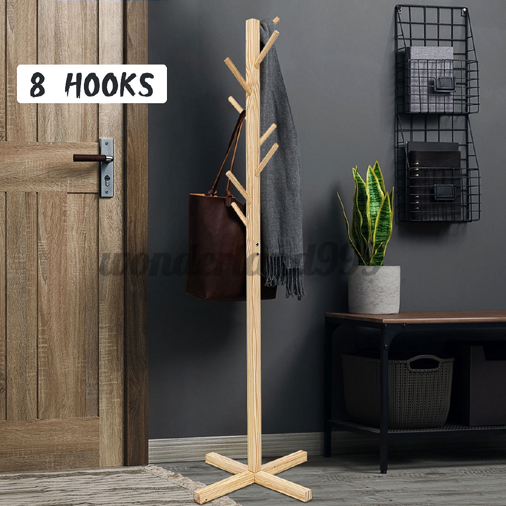 wooden clothes tree stand