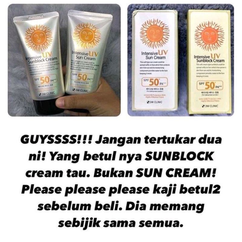 3w Clinic Intensive Sunblock Uv Cream Original Sunscreen Sunblock Shopee Malaysia