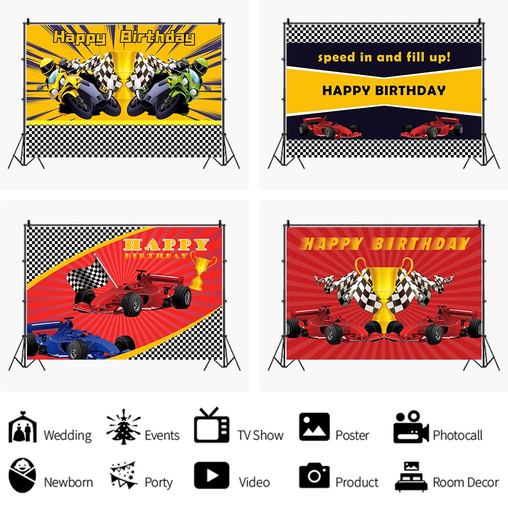 Racing Party Happy Birthday Backdrop Flag Racing Car Baby Boy Party Decor Banner Photographic Background Photo Props