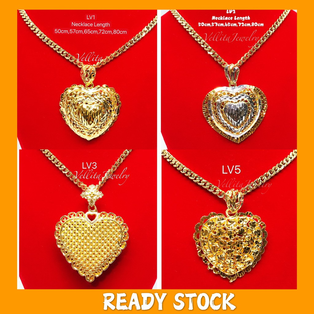 [VJ]Cop916 Set2in1 Pendant "Love" Necklace Curb L:60cm-65cm Premium 999.9 Bangkok Gold Plated