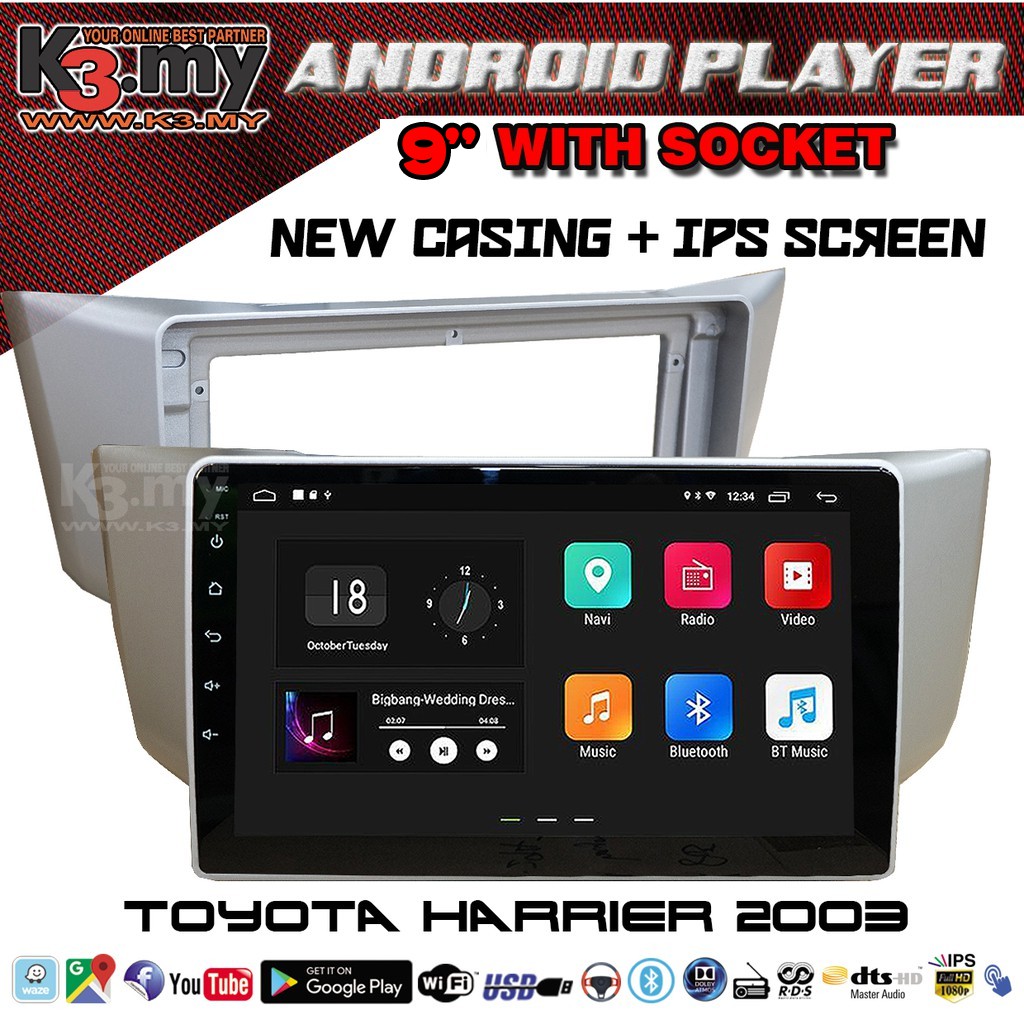 Toyota Harrier RX330 2003-2014 9'' Android Player GPS Waze + Casing ...