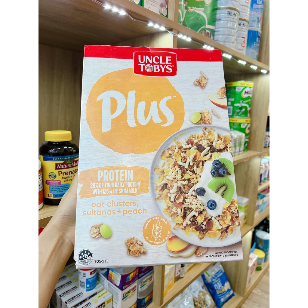 READY STOCK > Uncle Tobys Plus Protein Peach, Sultanas & Oat Clusters