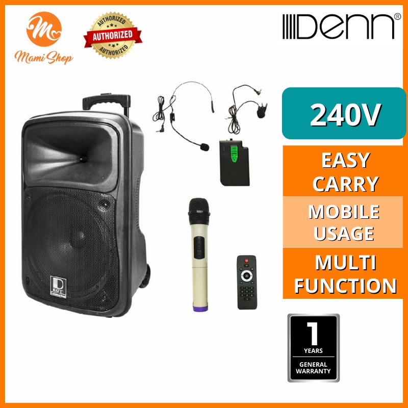DENN 12" AC/DC Portable PA System (2 Wireless Handheld Microphones) SE