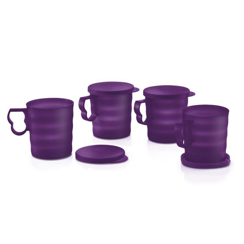 Tupperware Purple Royale Mugs with Seal (4) 350ml