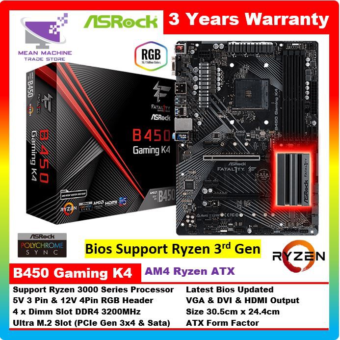 Asrock Fatal1ty B450 Gaming K4 Ryzen Rgb Ddr4 Atx Motherboard Latest Bios Ryzen 3000 Series Shopee Malaysia