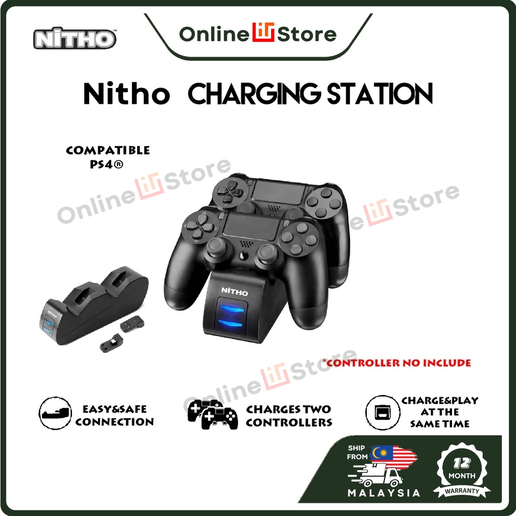 NiTHO PS4 CHARGING STATION WITH PASSTHROUGH EASY & SAFE PLUGS Charging