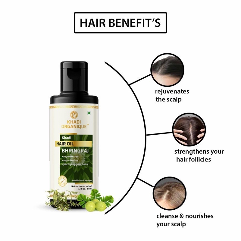 Pure Traditional KHADI ORGANIQUE BHRINGRAJ HAIR OIL 210 ml Organic Hair Oil  To Prevent Greying | Shopee Malaysia