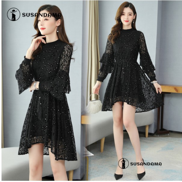 womens black lace dress