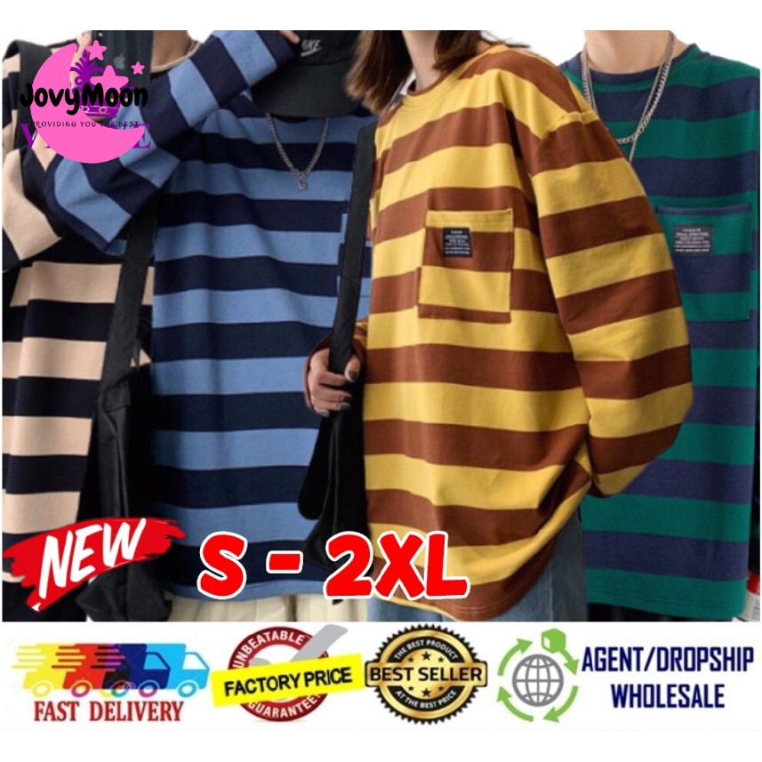  Baju  T shirt Perempuan  Lengan Panjang Korea  Stripe Shirt 