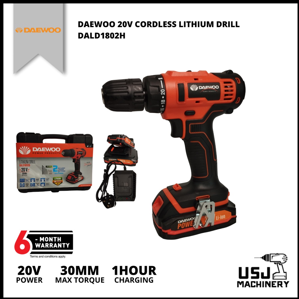 DAEWOO 20V Cordless Lithium Drill DALD1802H | 6 Months Warranty