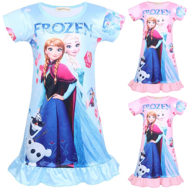Girl/'s Summer Nightie Nightdress Frozen Elsa /& Anna Pyjamas Short Sleeve Dress