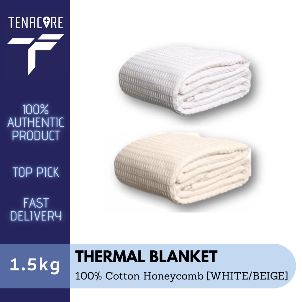 100 Cotton Thermal Blanket Honeycomb White Beige Shopee Malaysia