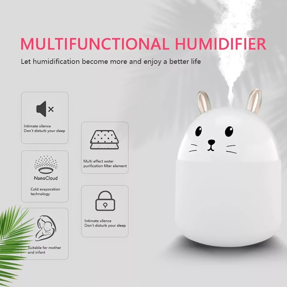 250ML Rabbit USB Air Humidifier, Home Aroma Diffuser, Air Purifier, Cool Strong Mist, Ultrasonic, Essential Oil 空气加湿气