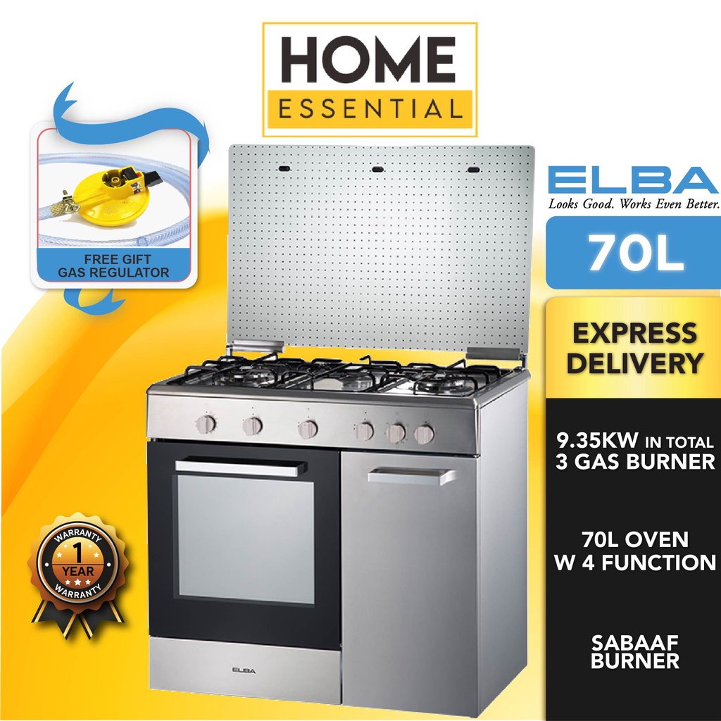 Elba 70L 3 Burners Electric Oven Free Standing Gas Cooker EGC-C9783E(SS) [Free Gas Regulator]