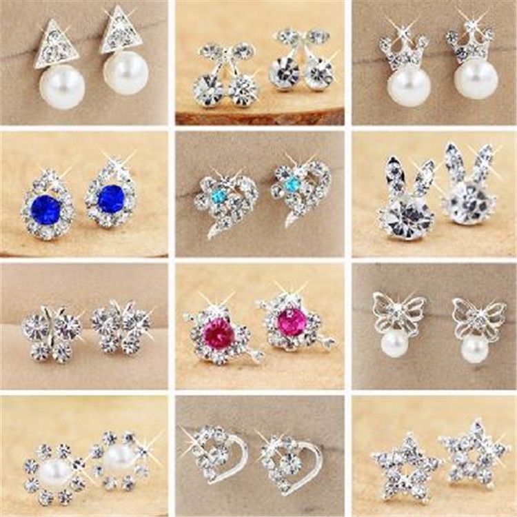 Variety Of Cute Korean Version INS Earrings Small Fresh Pearl Flash Diamond Fashion