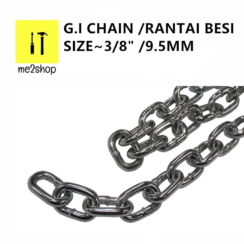 3 8 9 5mm G I Chain Rantai Besi 1 Meter 2 Meter 3 Meter Ready Stock