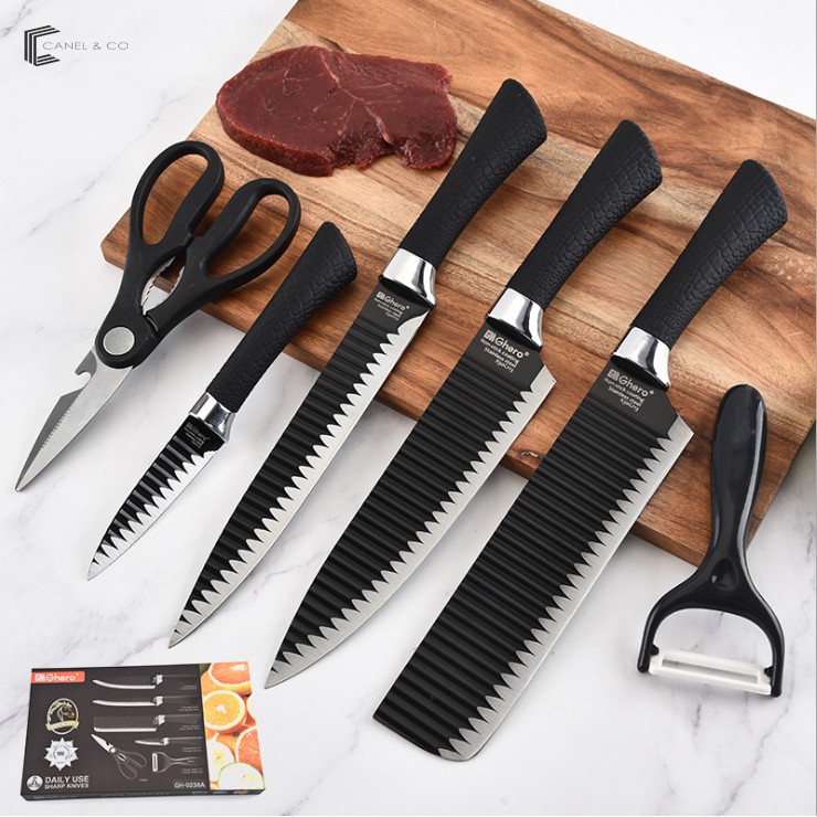 Canel&CO [6In1] Knife Set Cleaver Slicing Chef Knife Scissors Sharpener