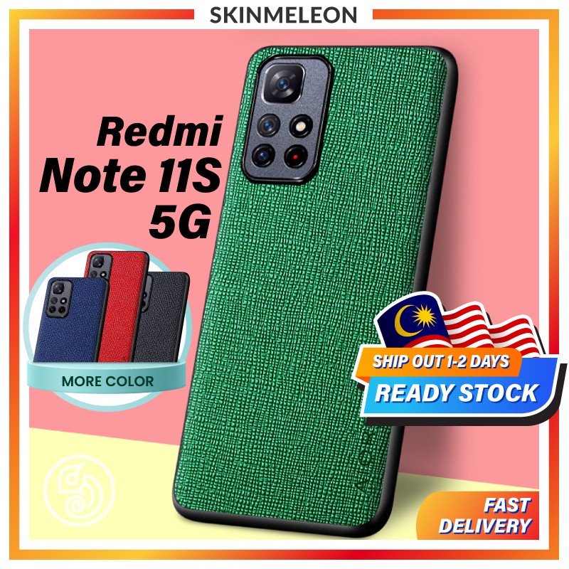 SKINMELEON Redmi Note 11S 5G Casing PU Leather Cross Pattern Camera Full Protect Cover TPU Hard Back Phone Case