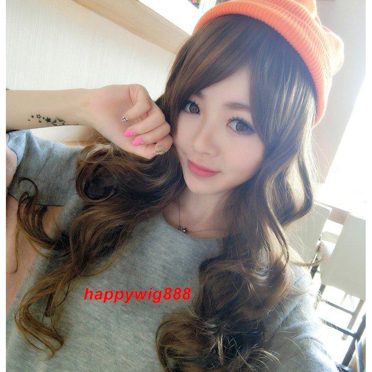 Weige Wig-Full Top High Temperature Silk~Can Hot Fashion Madou Oblique Bangs Long Curly Wig/Korean Romantic Big Wave~Long Hair Full Wig Free Net 8816