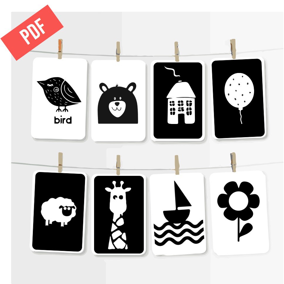 Montessori Black & White Art Flash Cards, Baby Stimulation Cards