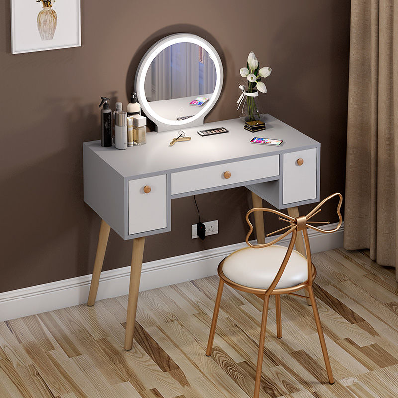Solid Wood Leg Dressing Table With Led, Vanity Table Free Lamp