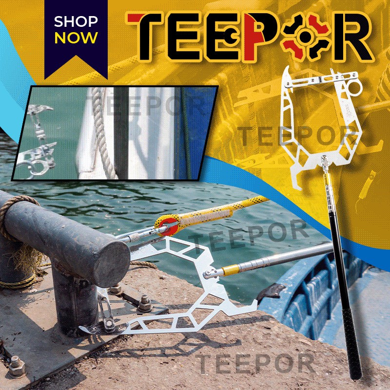 TEEPOREasy MultiPurpose Dock Hook Pole Mooring Rope U Type Mooring Threader Fishing Equipment