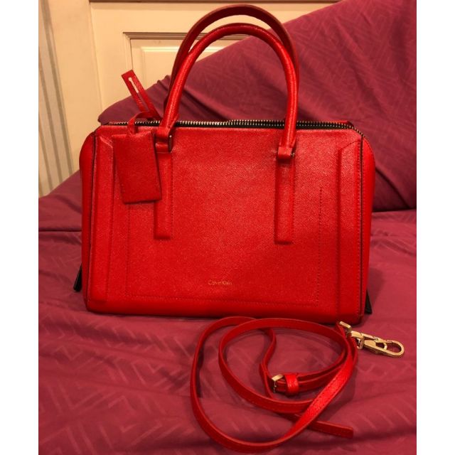 calvin klein red leather handbag