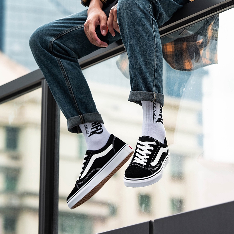 vans old skool checkered on feet