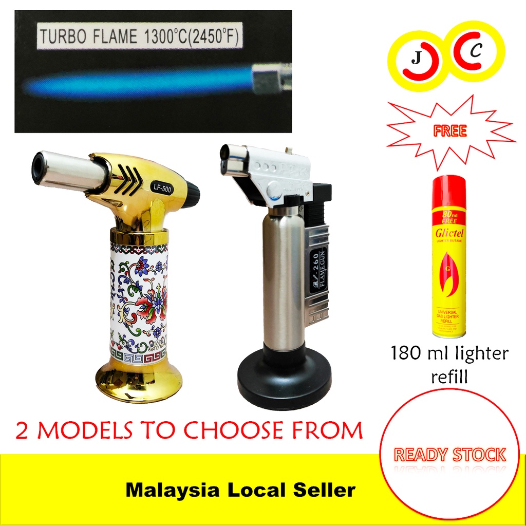 Windproof Strong Turbo Jet Flame Torch Lighter With Stand Refillable Big Butane Spray Gun Lighter Besar Api Tajam