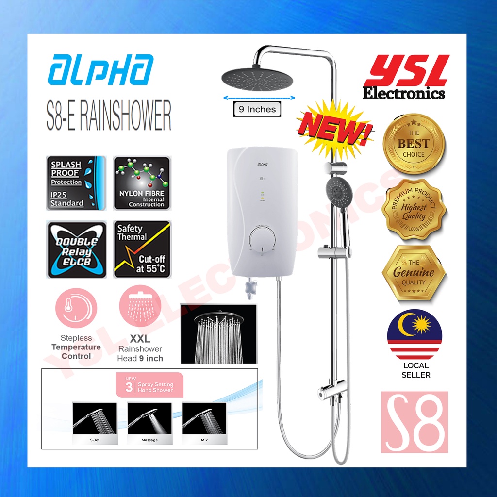 Alpha [LATEST] S8 Series Instant Water Heater Smart S8E Rain Shower