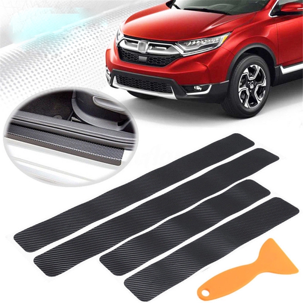 heacker 4PCS 3D Car Door Sill Anti Scuff Protective Pedal Protect Black Carbon Fiber Stickers Vehicle Accessories