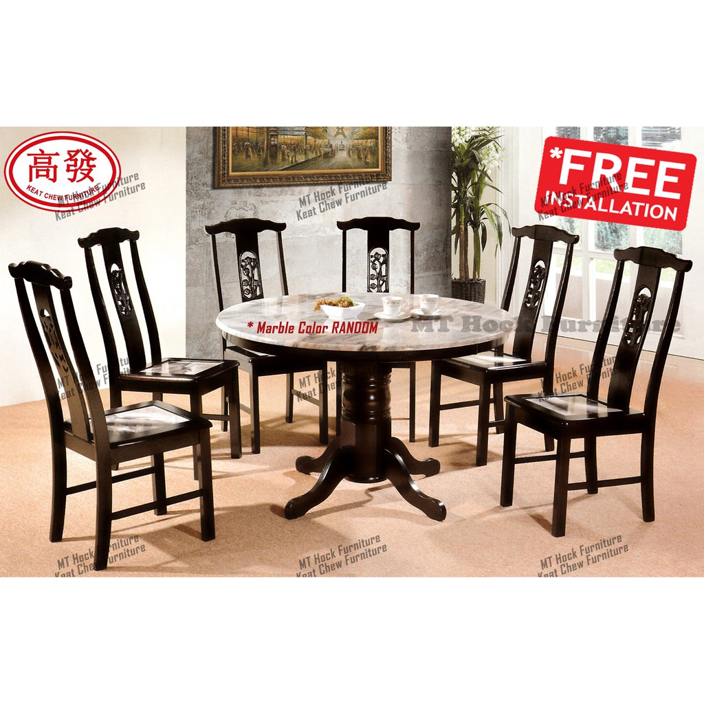 4FT 4 5FT Marble Dining Table Round With Marble 6 Chairs 