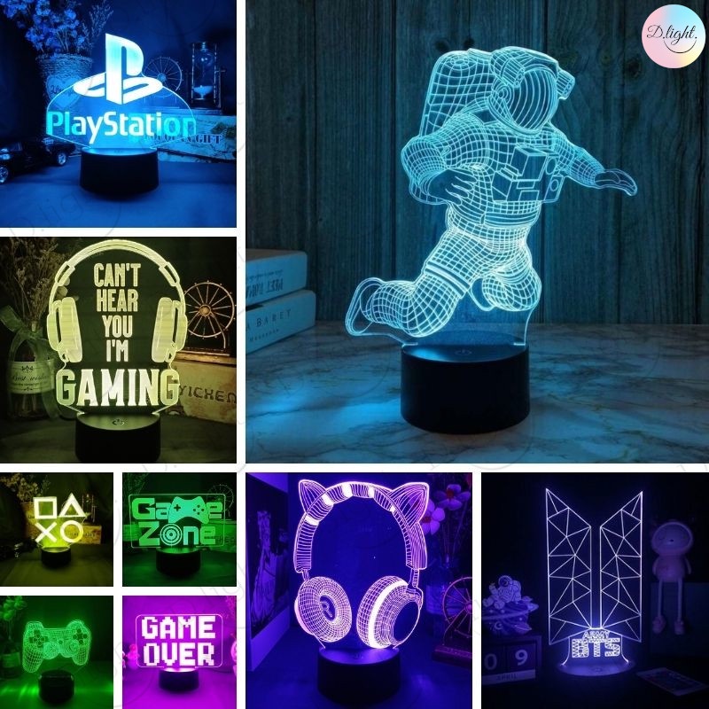 7 Colour 3D Light Gaming Table Lamp Playstation LED Lampu Tidur Game