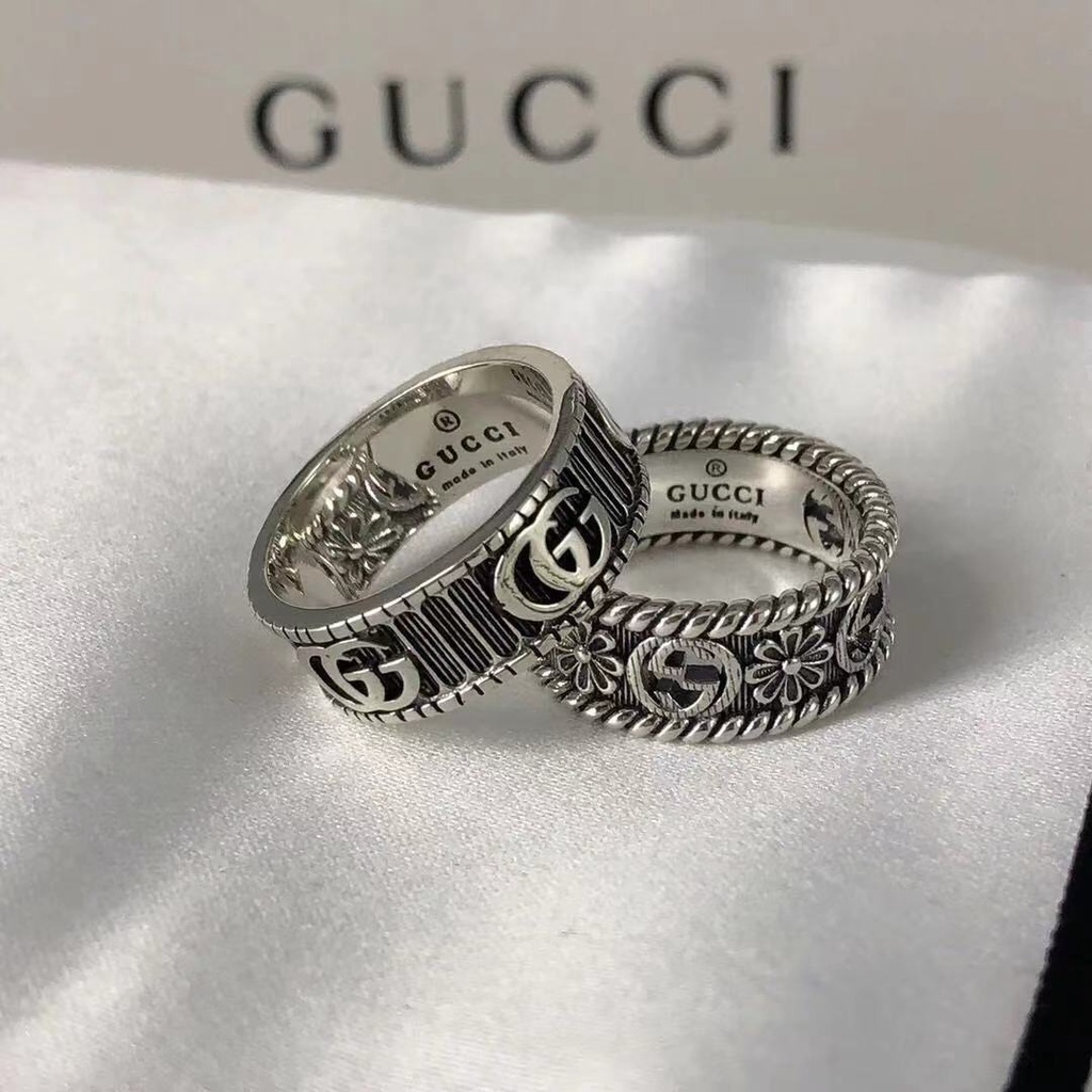 Hot sale◈๑❈925 sterling silver antique ring retro double G Gucci letter  double G couple ring holiday gift | Shopee Malaysia