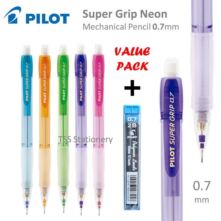 PILOT Mechanical Pencil Super Grip Neon 0.7mm - Value Pack Mechanical ...