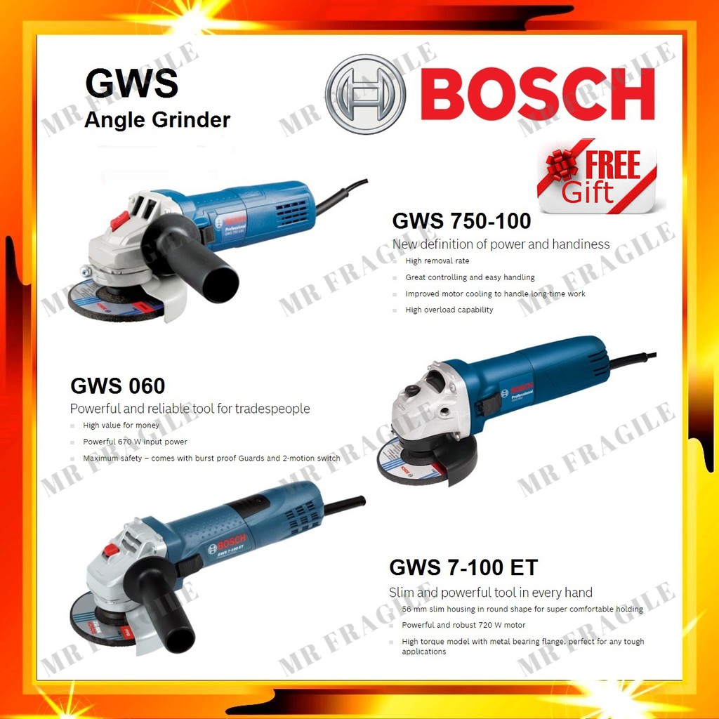 Bosch Gws 060 Gws 750 100 Gws 7 100 Et 4 Angle Grinder Bosch Gws060 Gws750 100 Gws7 100 Et Grinder Shopee Malaysia