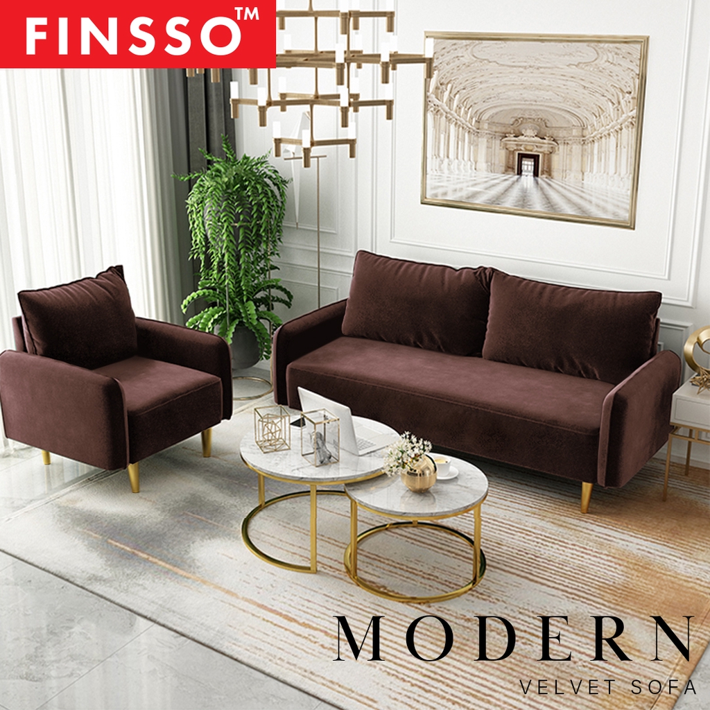 FINSSO: Randy Velvet Fabric Post Modern Luxury Sofa Set