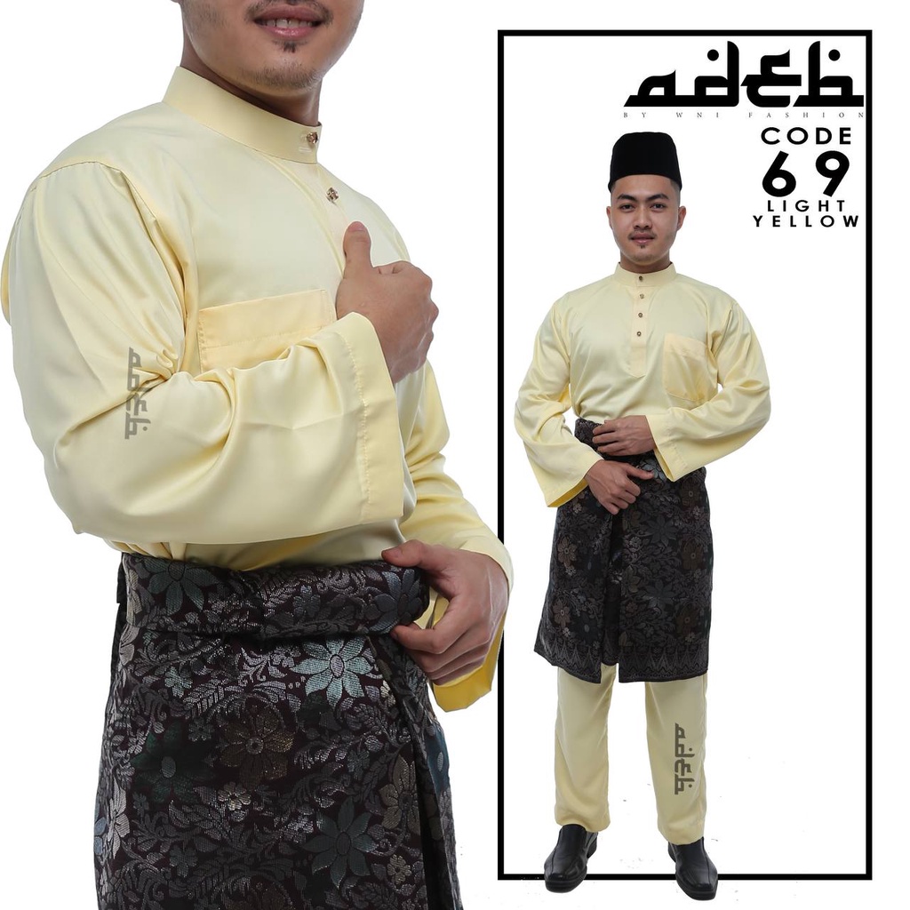 Baju Melayu Tradisional LIGHT YELLOW (Size Baby > 5XL Dewasa)