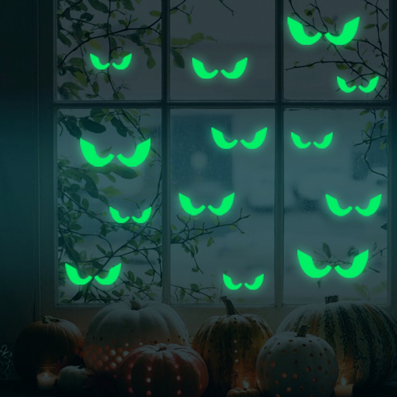 3D Bats Luminous PVC Stickers Fluorescent Eyes Ghost DIY Wall Decals Glow In The Dark for Living Room Home Halloween Decoration