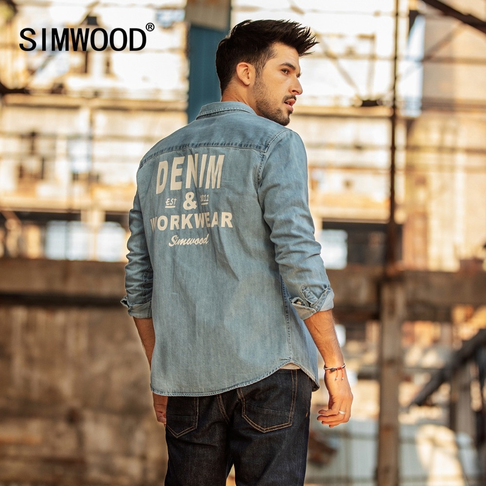 Simwood 2020 Print Denim Shirts Men Fashion Brand Long Sleeve Men Shirts Casual Denim Shirt Male Plus Size Chemise Homme Shopee Malaysia