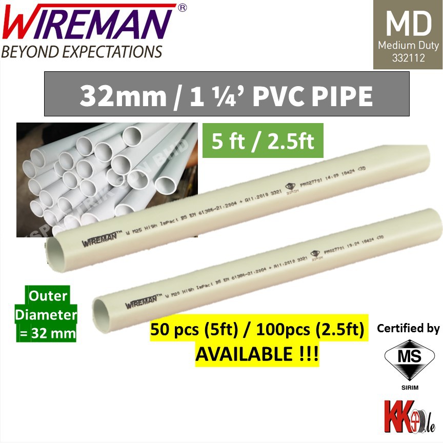 50 pcs x2.5ft/5ft WIREMAN 32mm PVC Pipe conduit(cut from 10ft(290cm ...