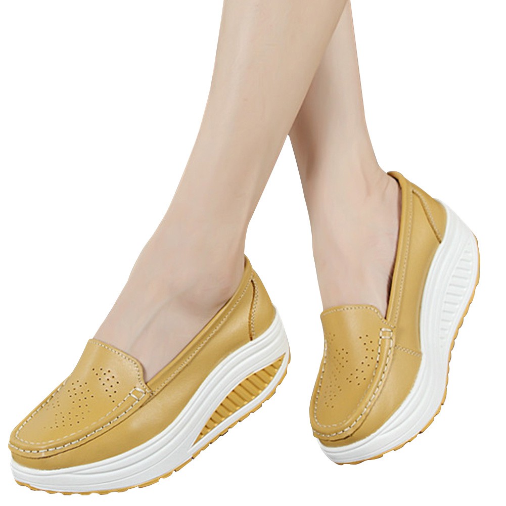  Ladies  Casual PU Leather Nurse Swing Work Single Wedges 