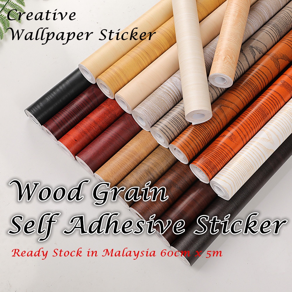 (60CMx5M) Self Adhesive Wood Grain Sticker Renovation Furniture Cabinet Sticker Diy Home Decor木纹自粘贴纸装饰翻新家具自粘贴纸