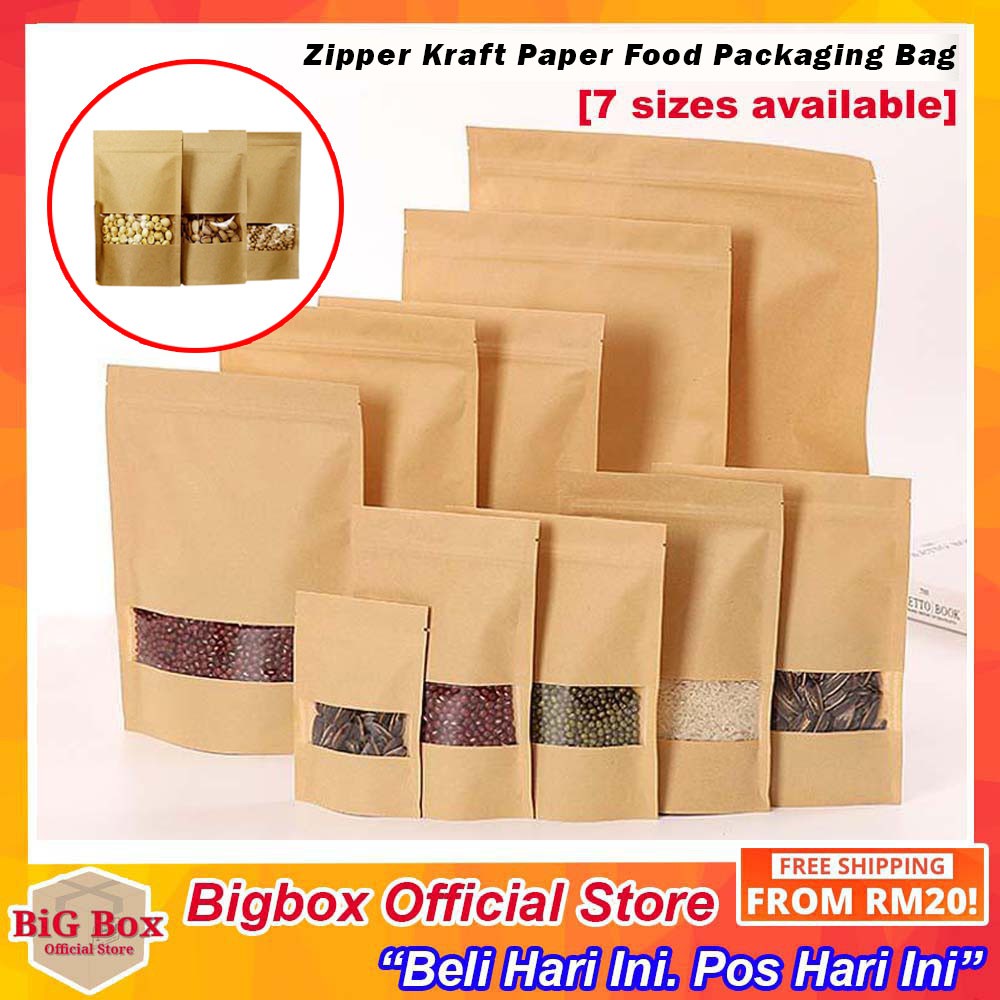 20pcs Zip Paper Bag Lock Food Storage Packaging Bag Kraft Paper Zipper