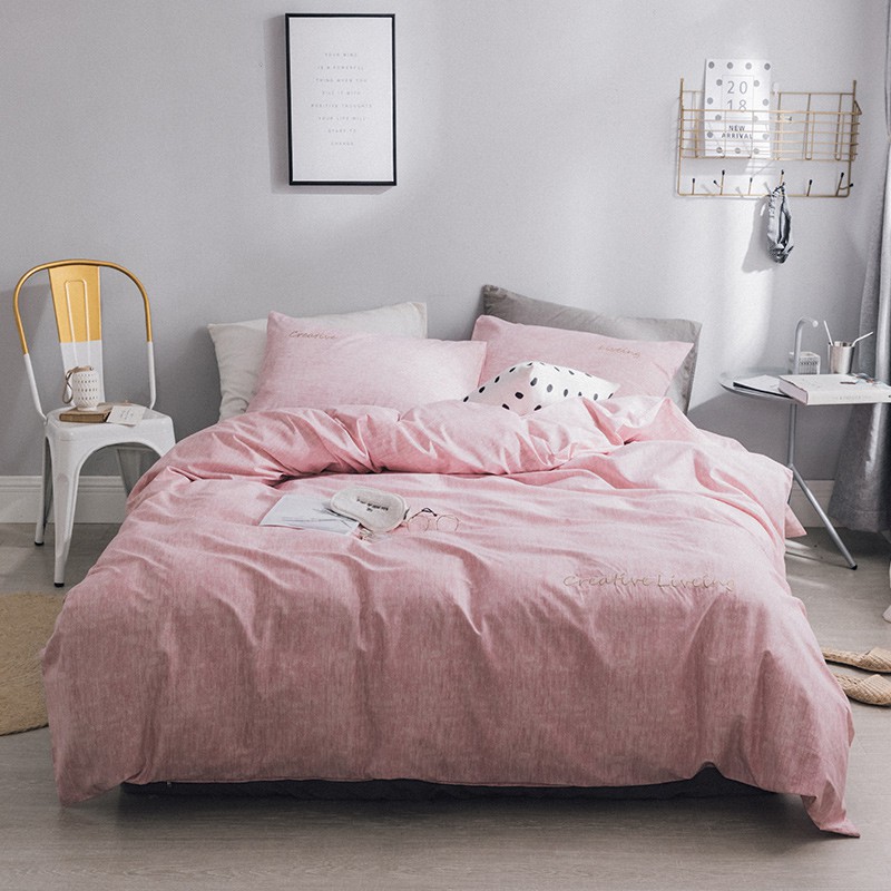 Modern Sheets Sale Cotton Bedding Set Light Pink Duvet Cover For