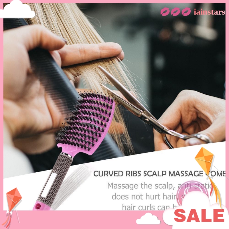 Iainstars Scalp Massage Bristle Hair Comb Curly Straight Anti