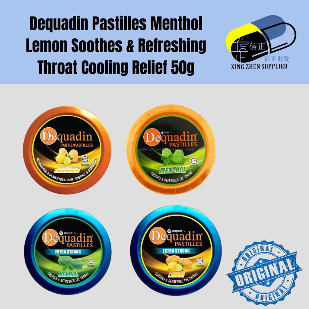 Dequadin Pastilles Menthol Lemon Soothes Refreshing Throat Cooling Relief 50g