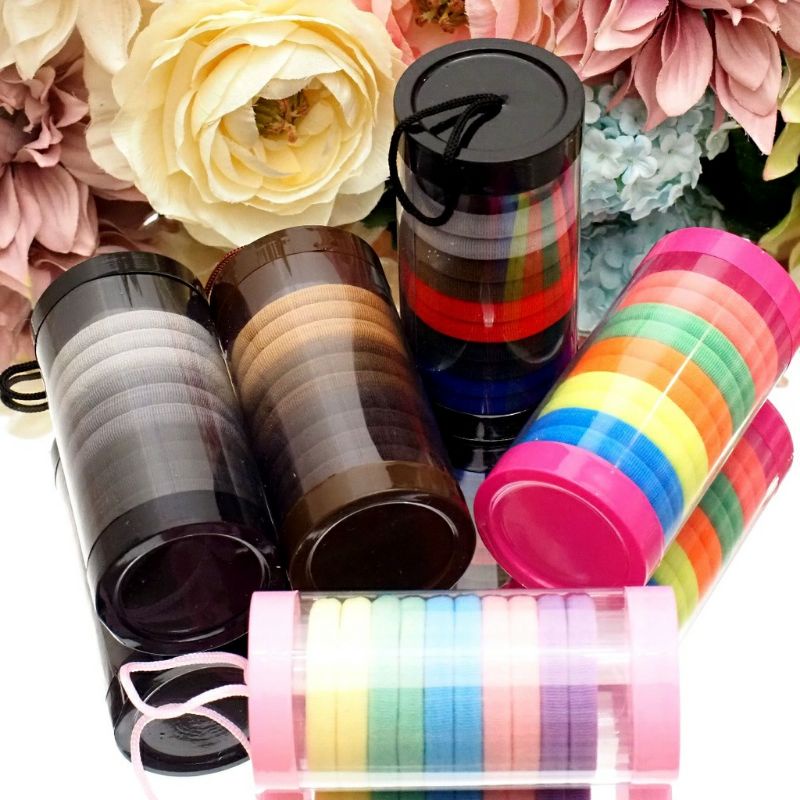 Hair Ties Tube SET CONTAINS 10PCS Korean Donut Ponytails Colorful Tight Elastic Rubber (6 tubes)