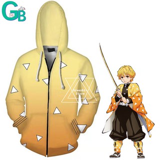 Men Outwear Boys Anime Demon Slayer Kimetsu No Yaiba Agatsuma Zenitsu 3d Cosplay Zipper Jacket Coat Shopee Malaysia - demon slayer corps uniform roblox